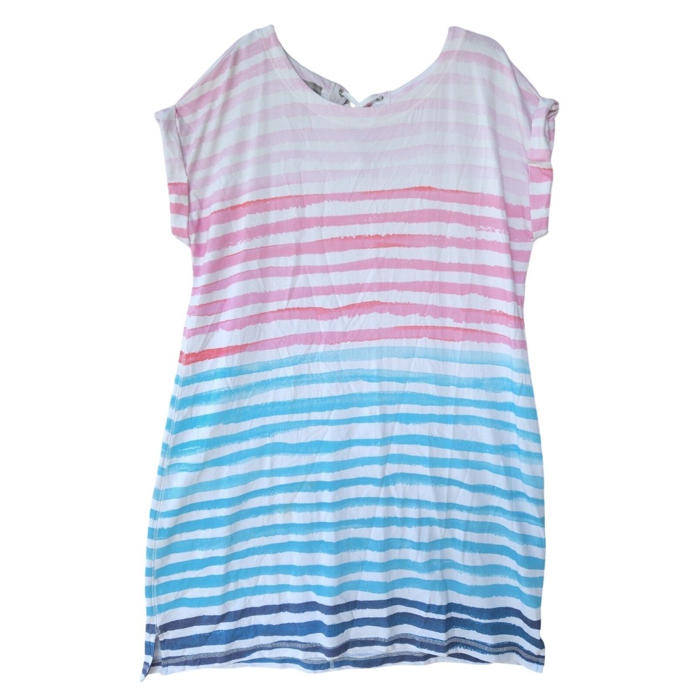 T by Talbots T-Shirt Dress Plus Size 2X Pink Blue Ombre Striped Casual Summer